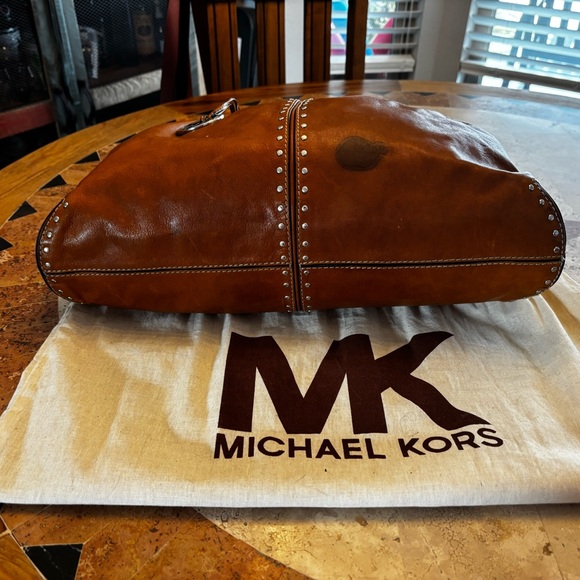 Michael Kors Brown Leather Studded Tote • Soft Leather • MK Charm - Picture 6 of 9